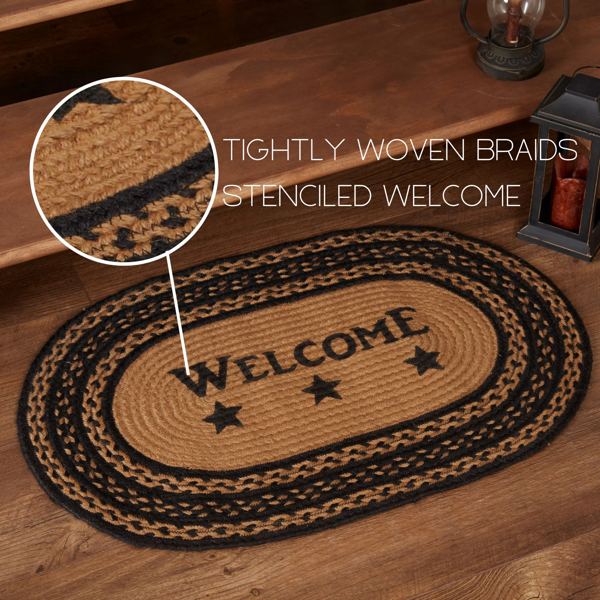 Welcome Farmhouse Stencil Stars 30" Oval Jute Rug - Image 4