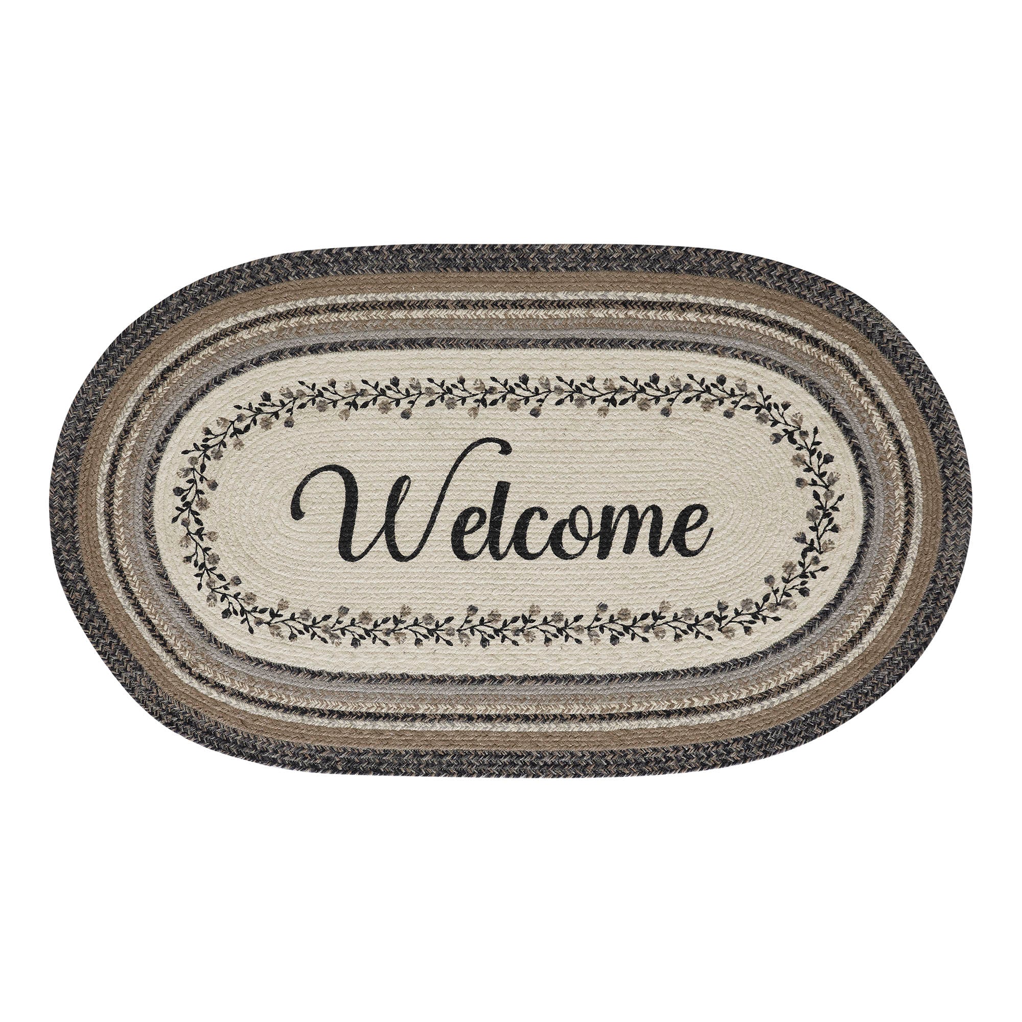 Welcome Floral Vine Oval Jute Rug w/ Pad 27" x 48" - Image 2