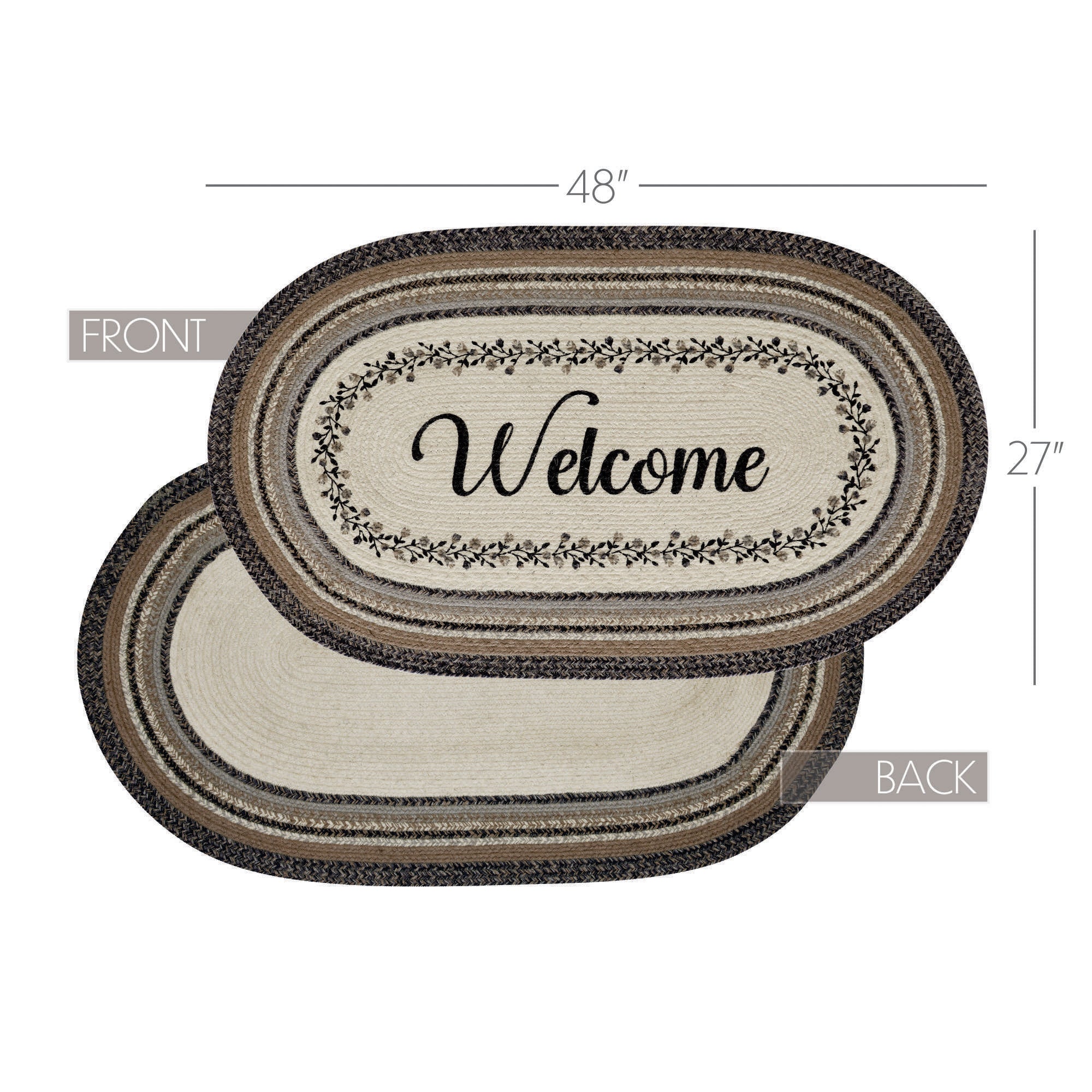 Welcome Floral Vine Oval Jute Rug w/ Pad 27" x 48" - Image 5