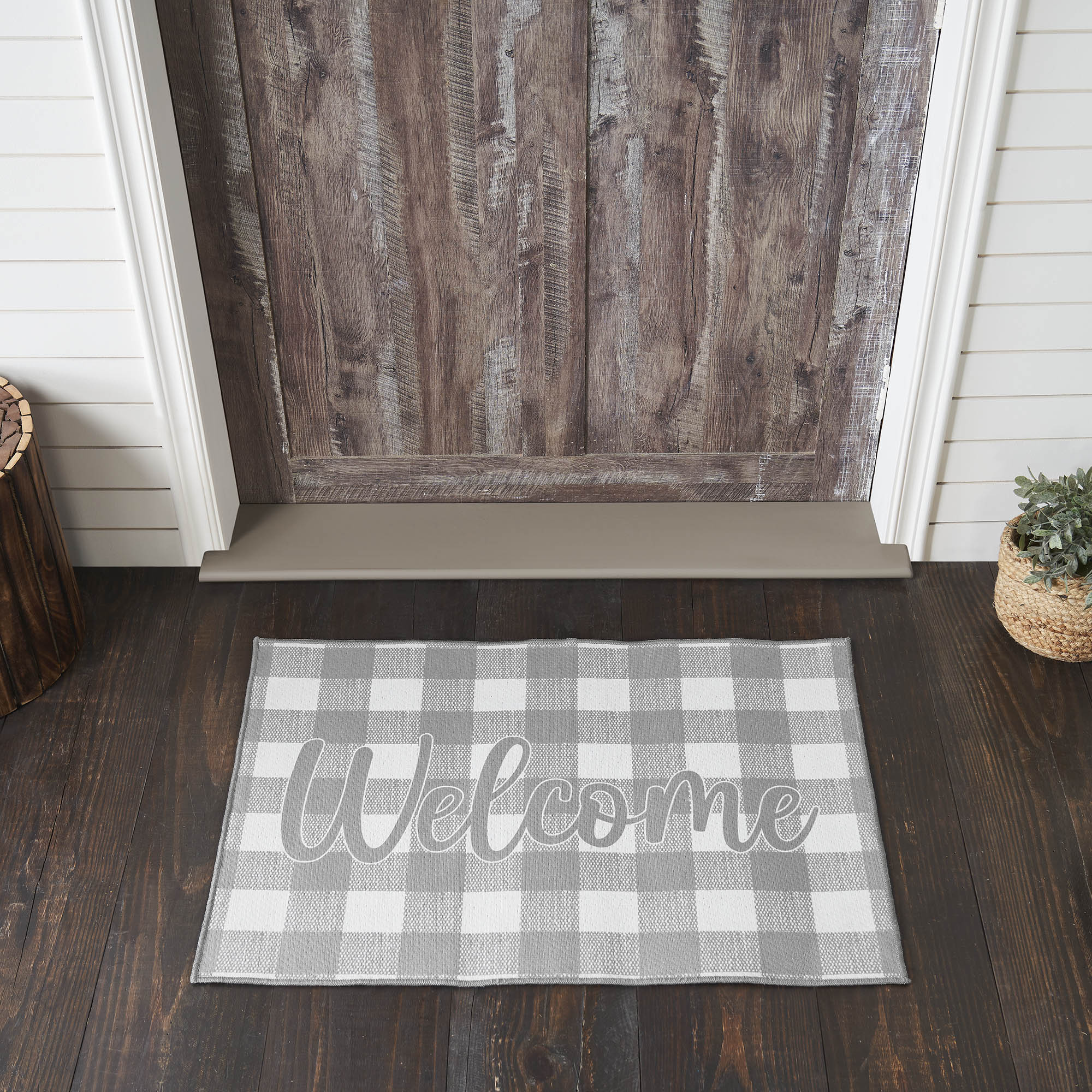 Welcome Grey Buffalo Check Indoor/Outdoor Rug