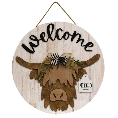 Welcome Highland Cow Sign with 12 Seasonal Ear Tags