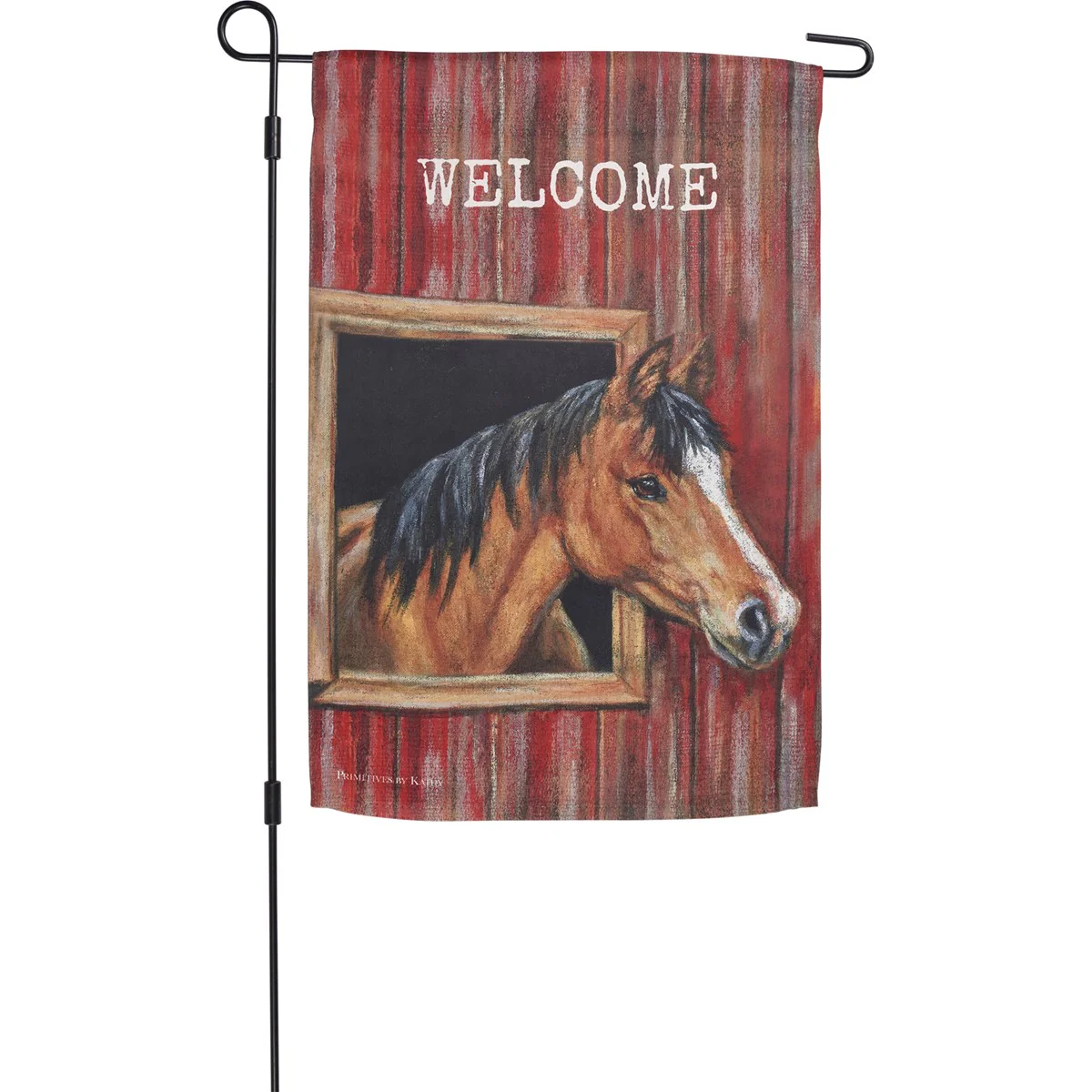๐ Welcome Horse in Red Barn Garden Flag