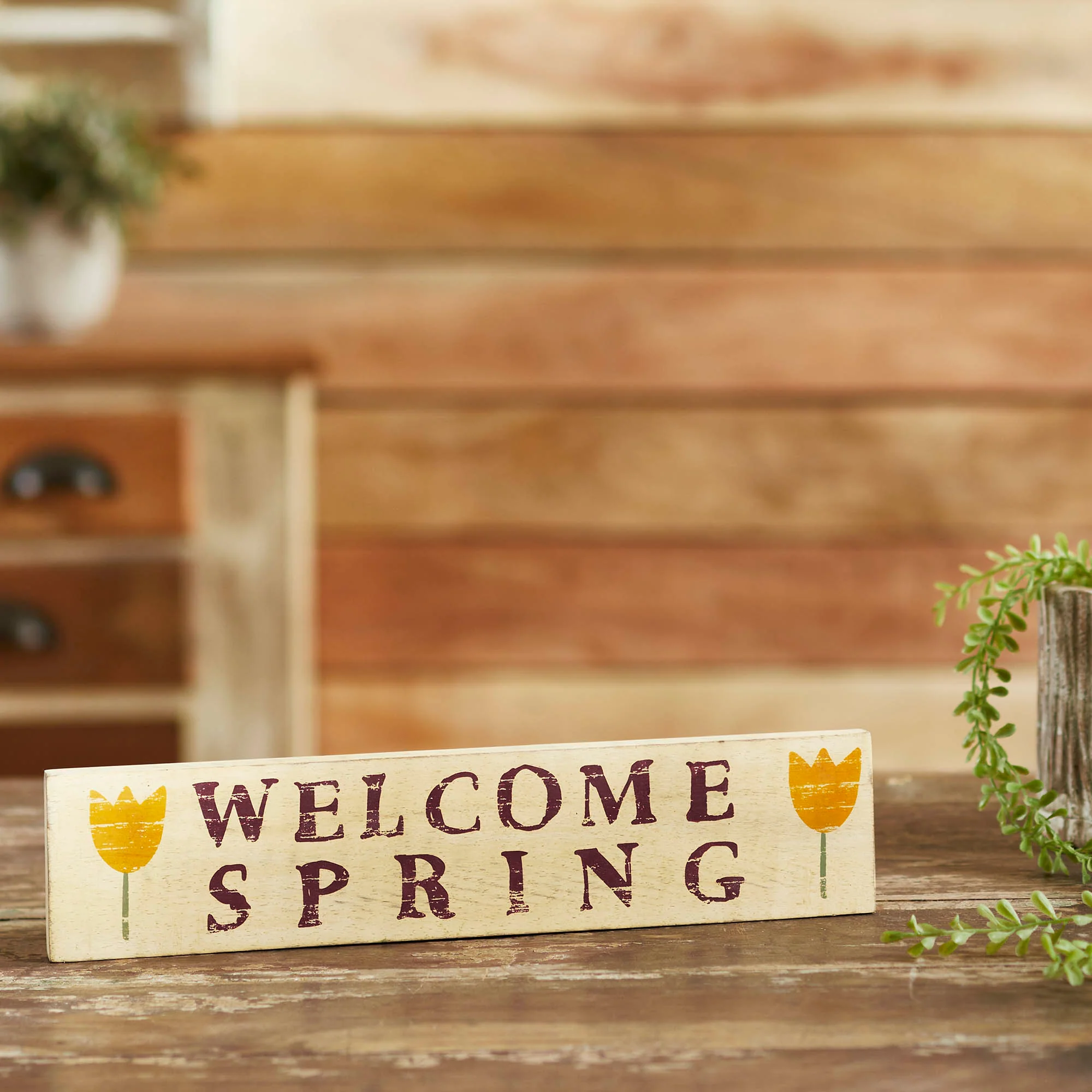 Welcome Spring Tulips 14" Wooden Sign