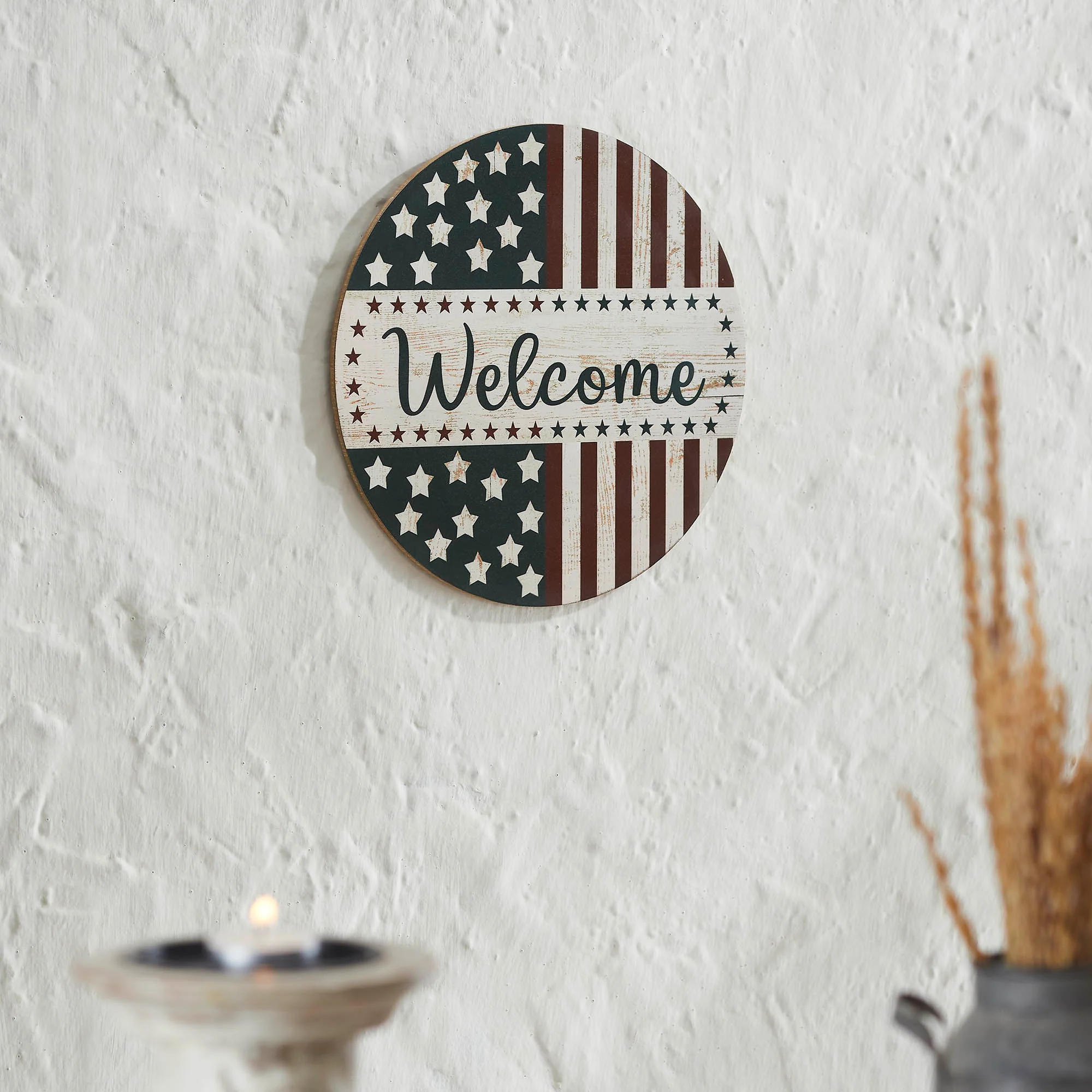 Welcome Stars & Stripes 11" Round Wall Hanging - Image 2