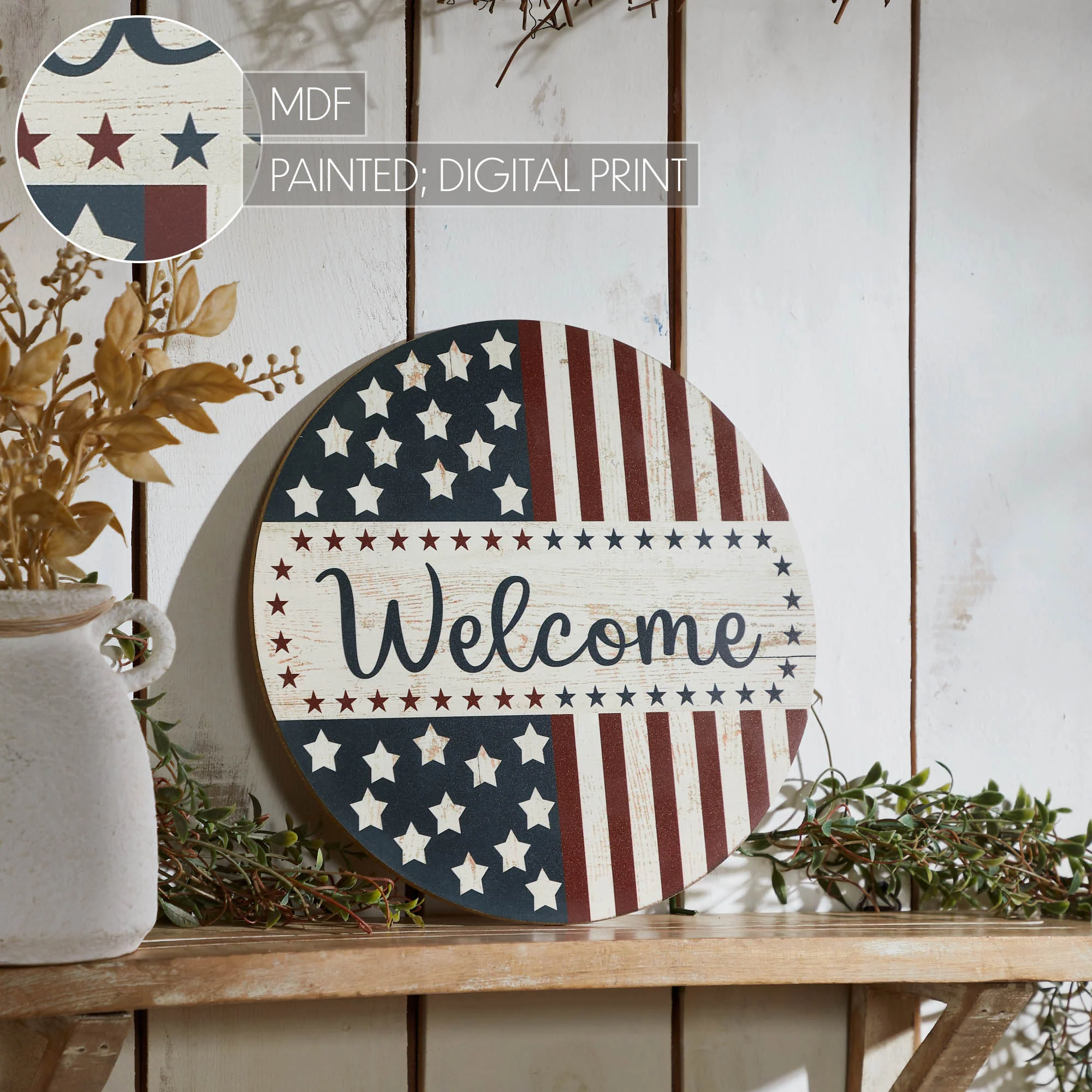 Welcome Stars & Stripes 11" Round Wall Hanging - Image 6