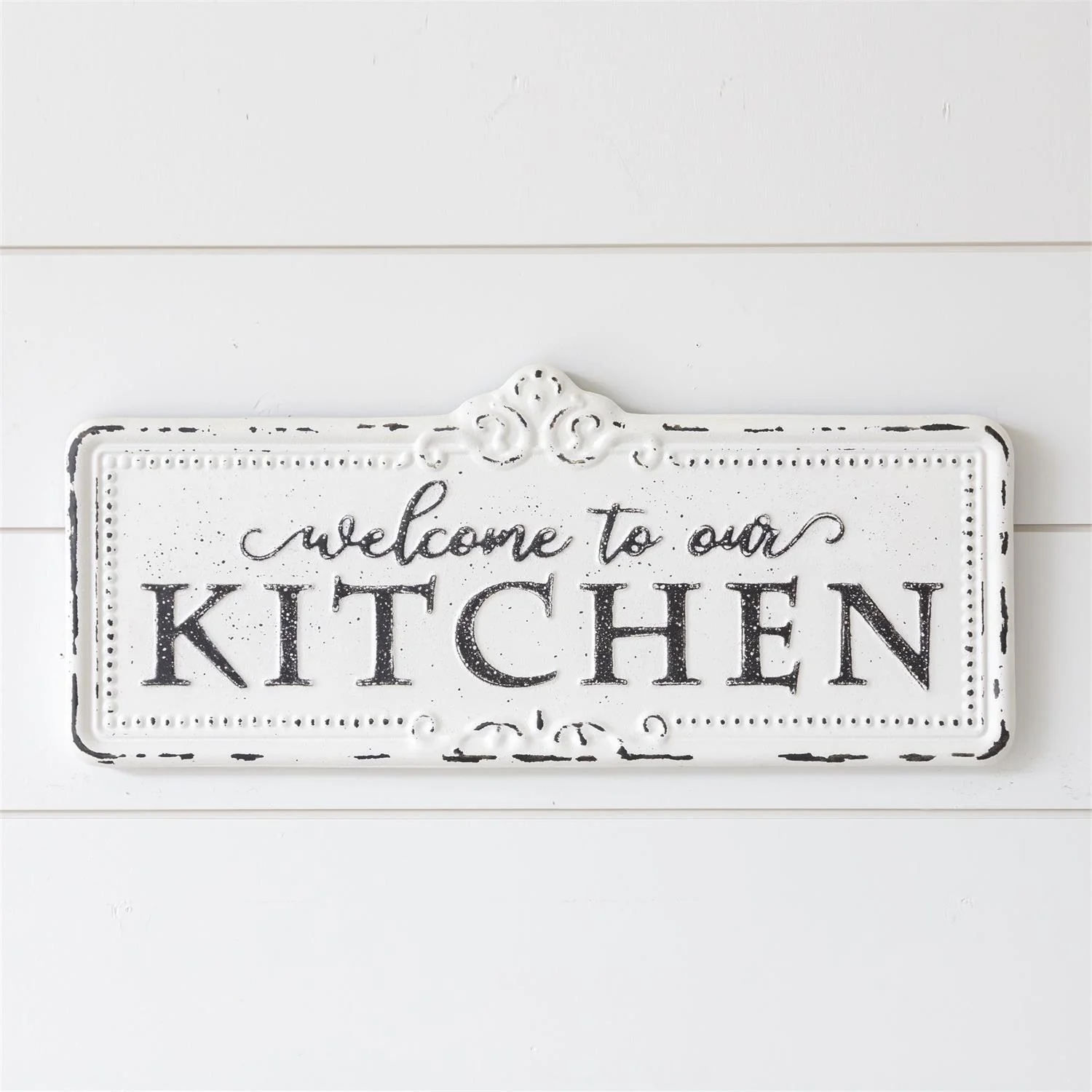 Welcome To Our Kitchen 23.5" Distressed Metal Sign