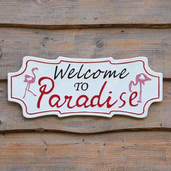 ๐ Welcome To Paradise Flamingo 24" Metal Sign