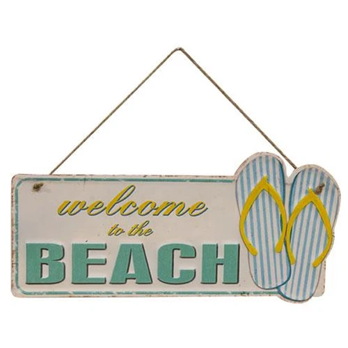 Welcome To The Beach Flipflops Hanging Metal Sign - Image 2