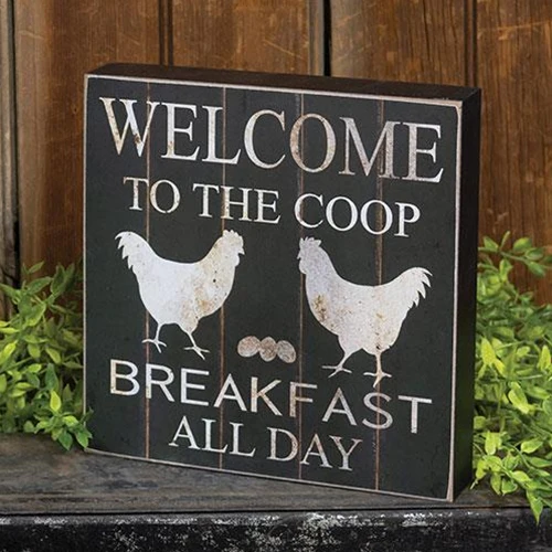 Welcome to the Coop Breakfast All Day Chickens 8" Box Sign - Image 2