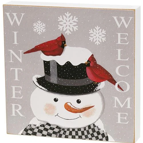Welcome Winter Snowman & Cardinal 8" Box Sign