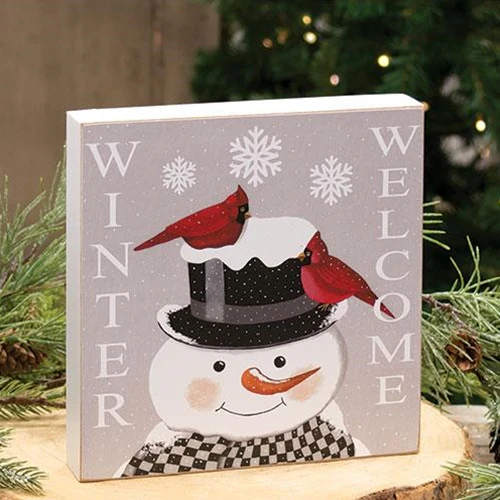 Welcome Winter Snowman & Cardinal 8" Box Sign - Image 2