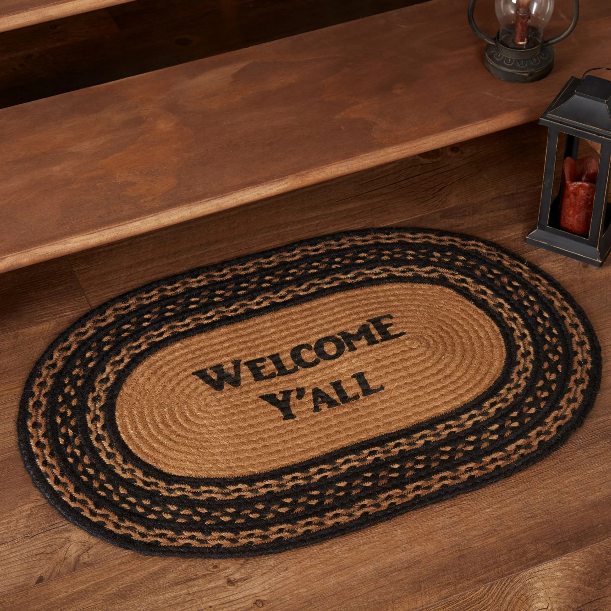 Welcome Y'All Jute Oval Stencil Rug 20" x 30"