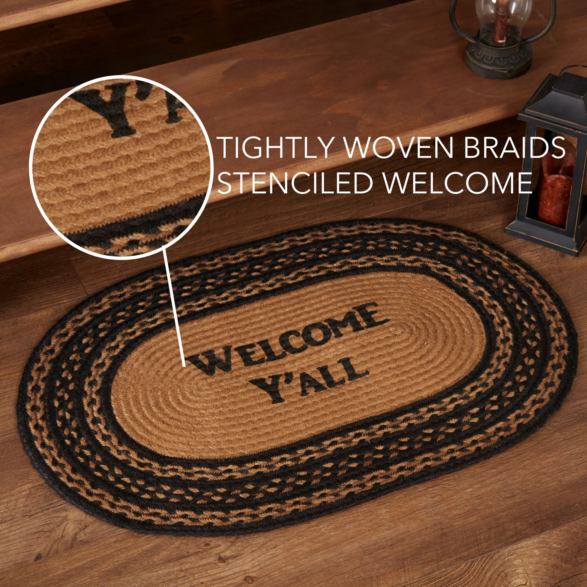 Welcome Y'All Jute Oval Stencil Rug 20" x 30" - Image 2