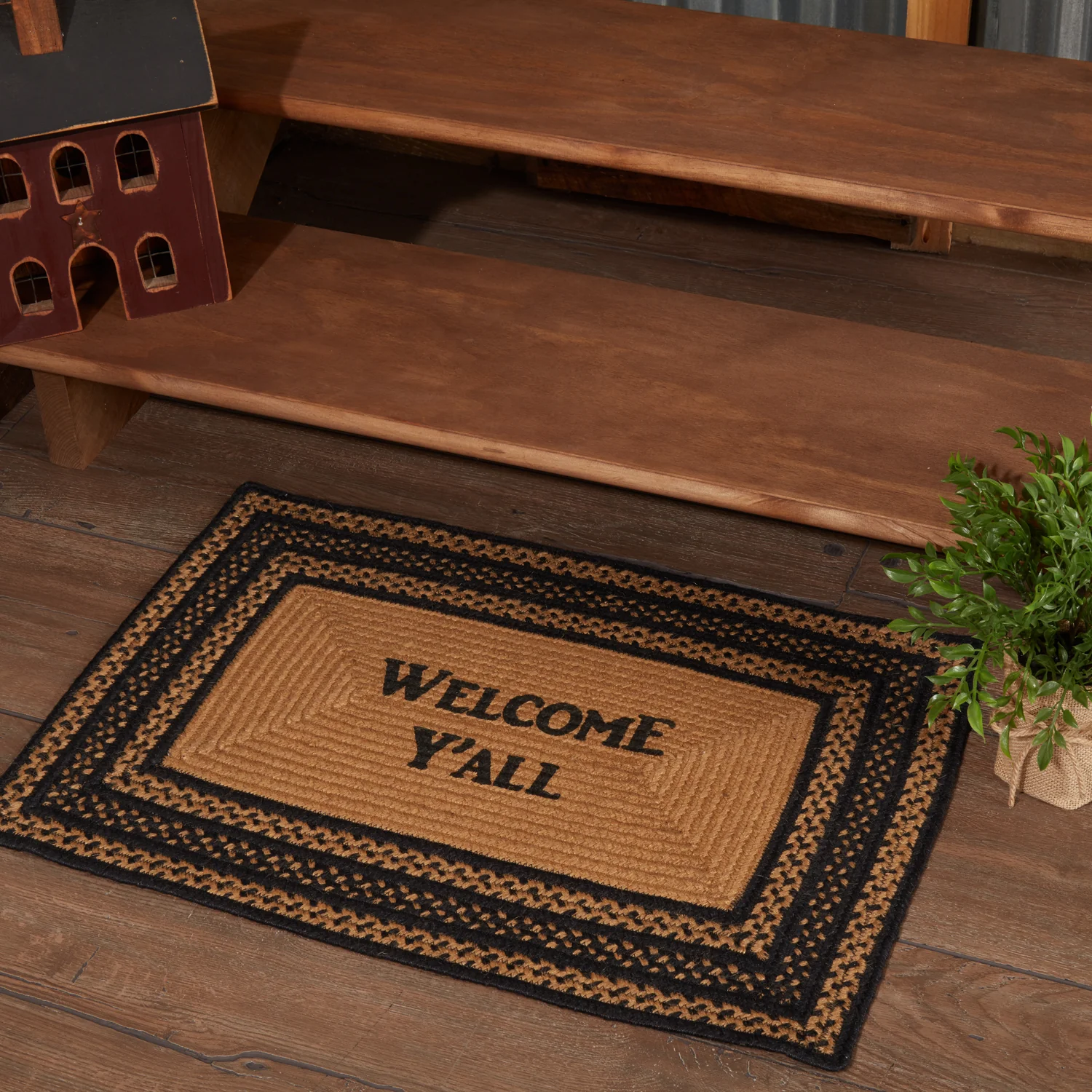 Welcome Y'All Jute Rectangle Stencil Rug 20" x 30"