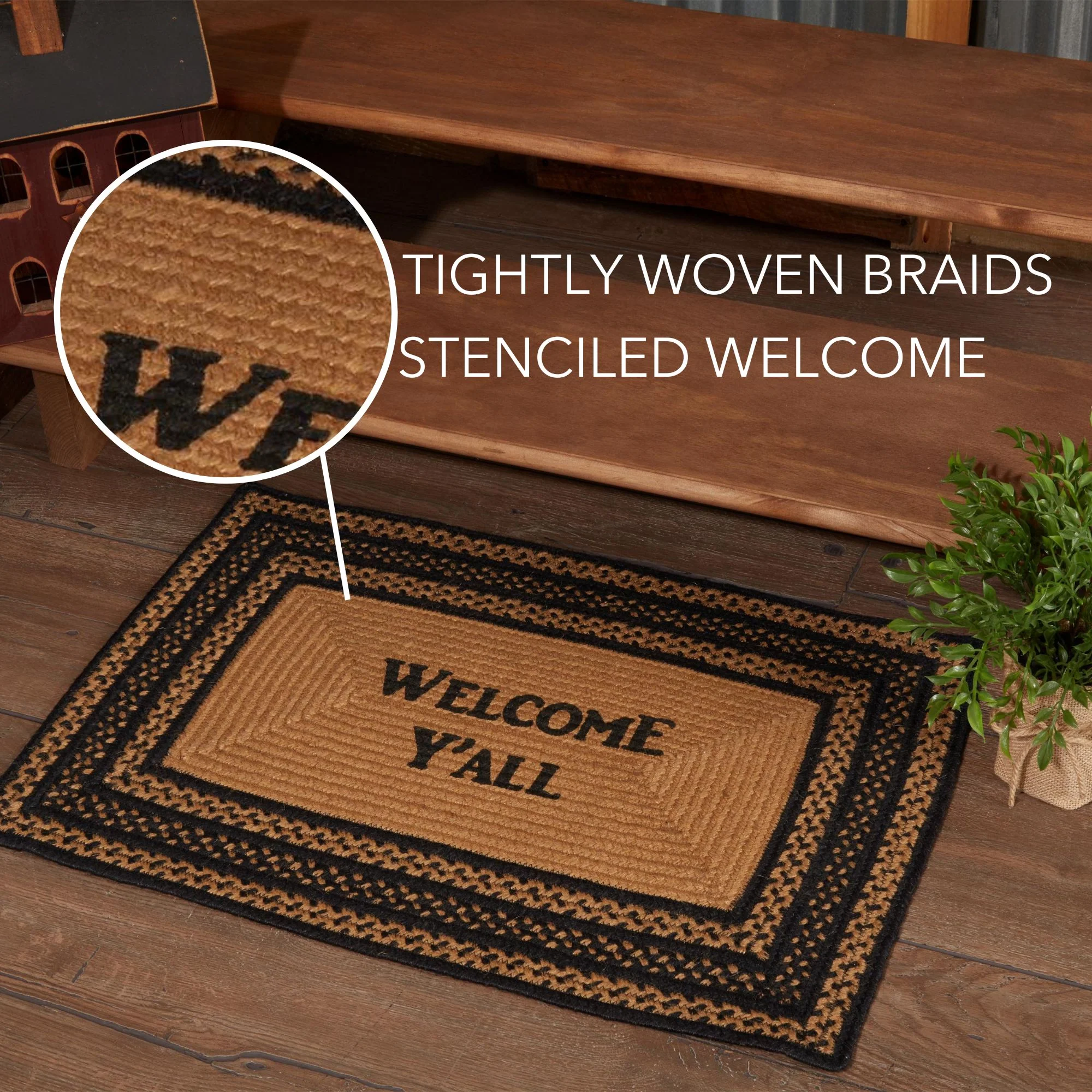 Welcome Y'All Jute Rectangle Stencil Rug 20" x 30" - Image 6