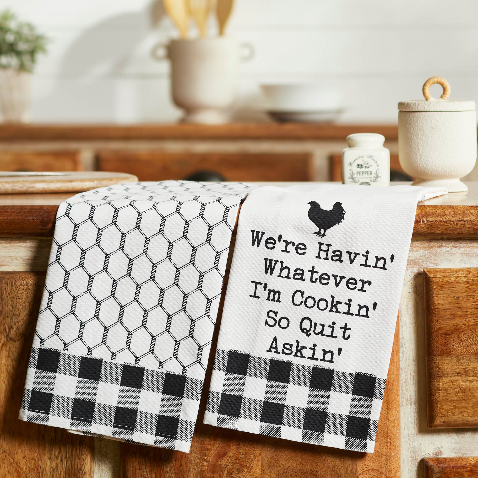 We're Havin' Whatever I'm Cookin Tea Towel Set of 2