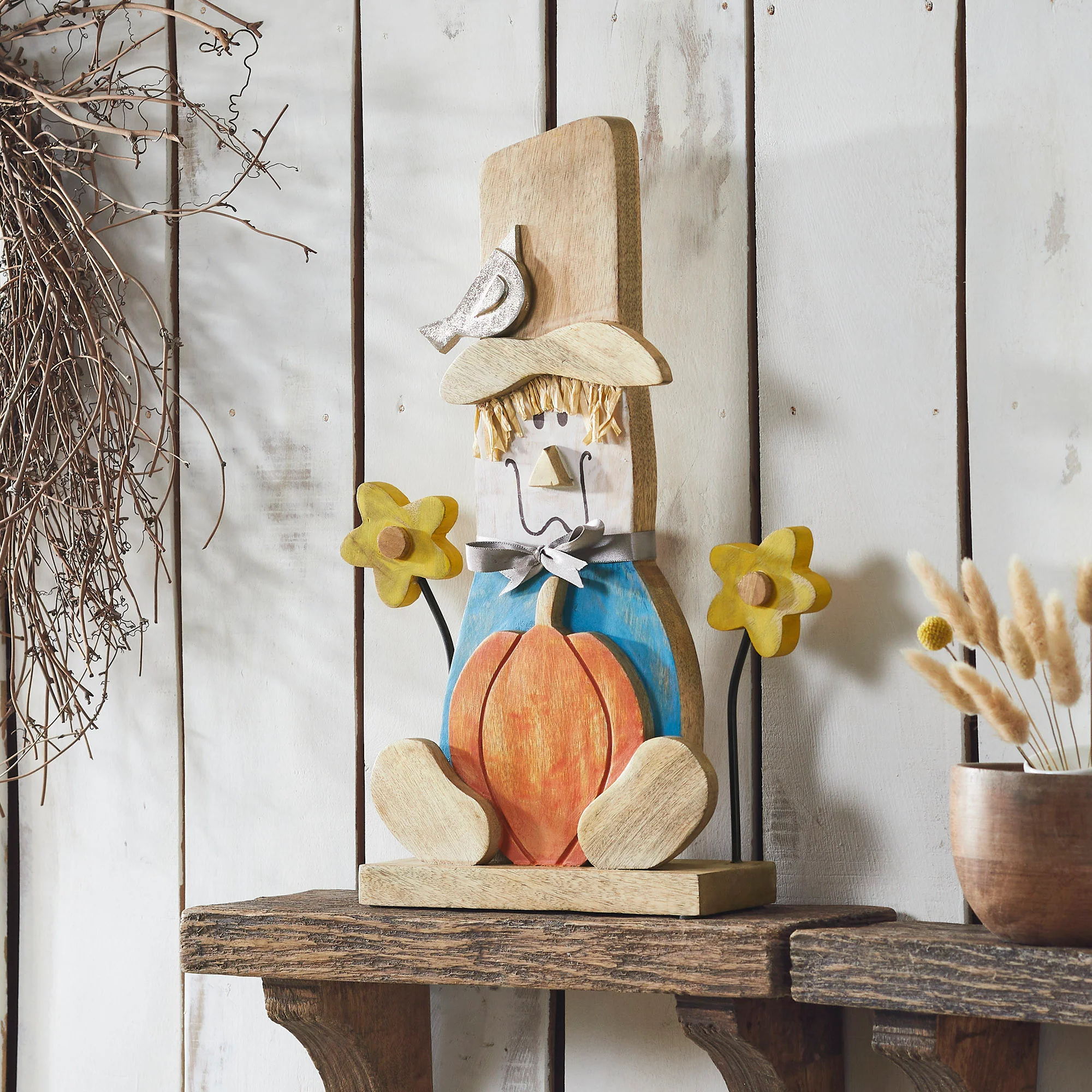 Whimsical Wooden Scarecrow 16.5" Figure