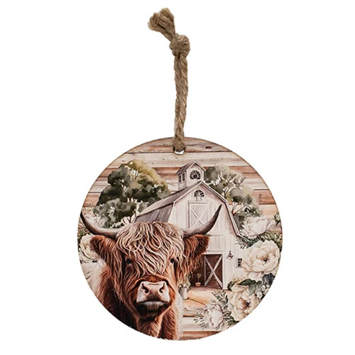 ๐๐ 20 DAYS OF FARM LIFE White Barn & Highland Cow Round Ornament