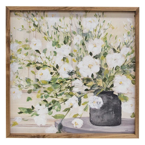 White Bouquet In Gray Vase Framed Print 16"