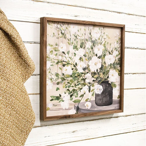 White Bouquet In Gray Vase Framed Print 16" - Image 2