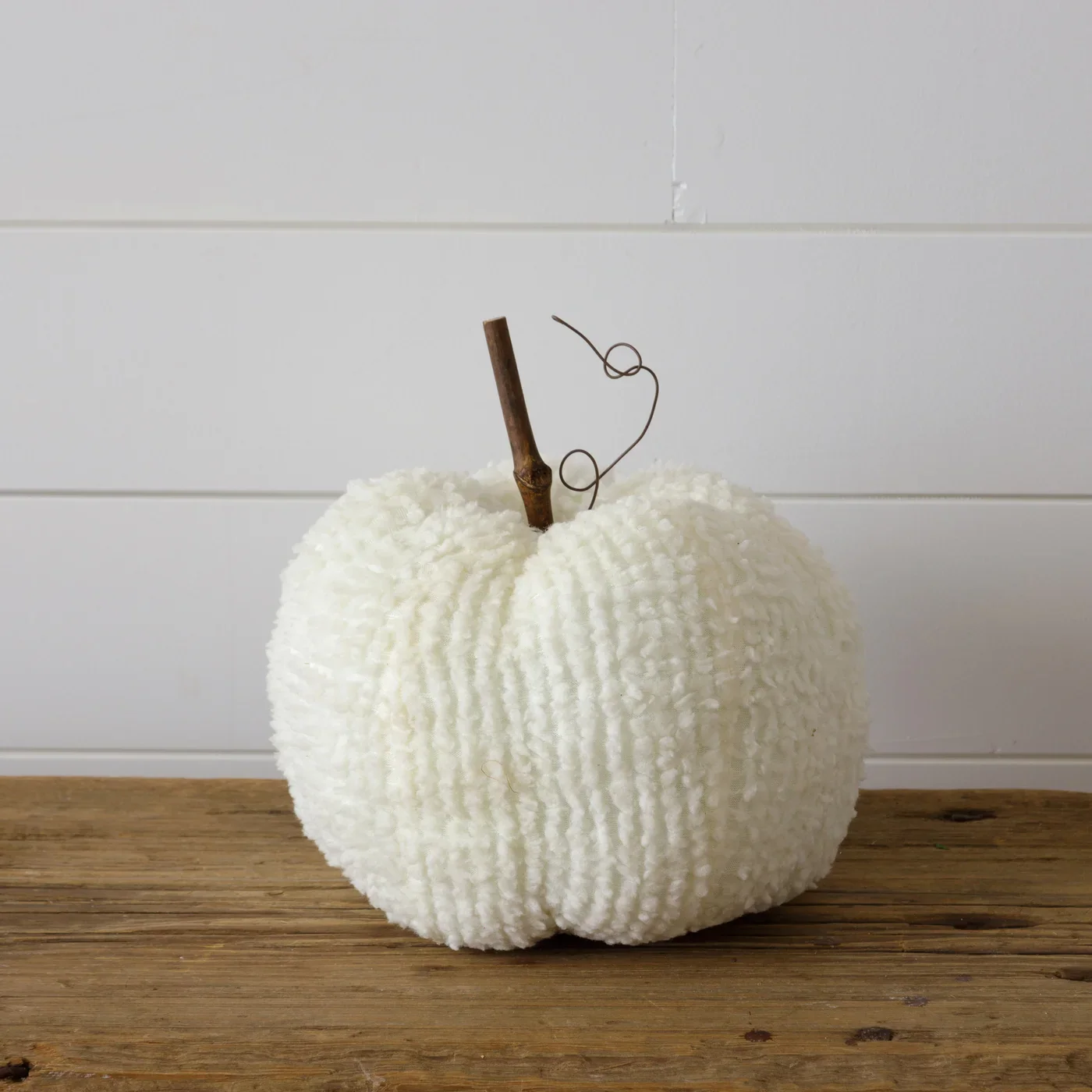 White Bumpy Fabric 8" Pumpkin