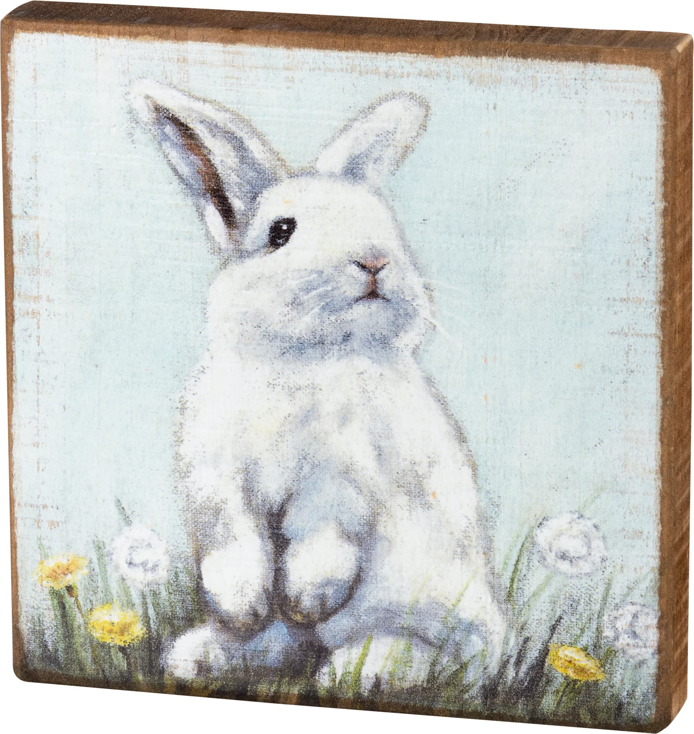 White Bunny Rabbit in Flower Field Small Black Sign