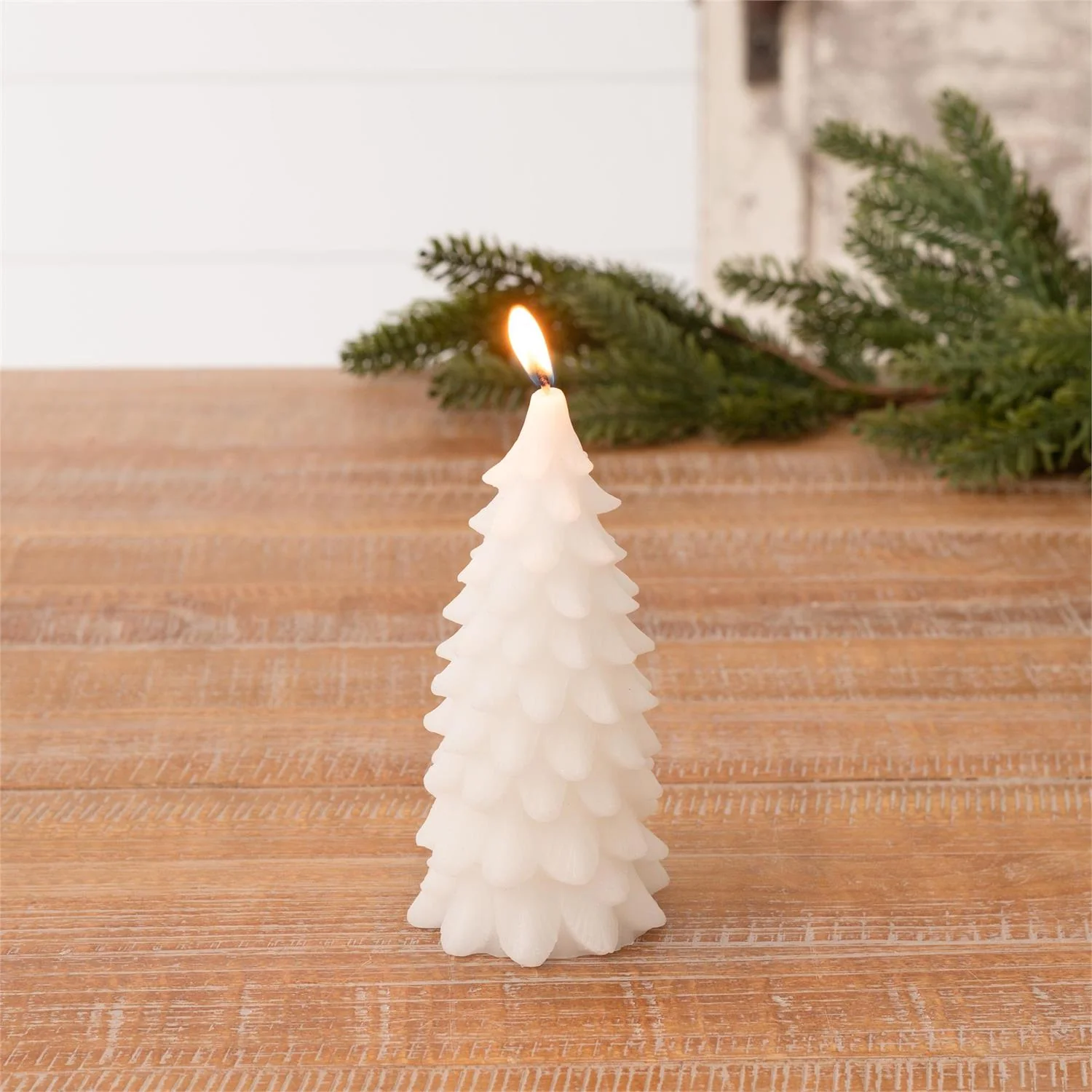 White Christmas Tree Shape Candle 6" H
