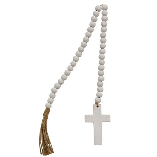 White Cross Bead Farmhouse Garland 23.5" Long