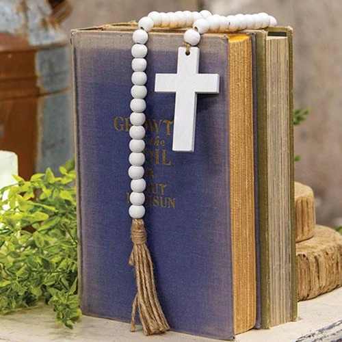 White Cross Bead Farmhouse Garland 23.5" Long - Image 2