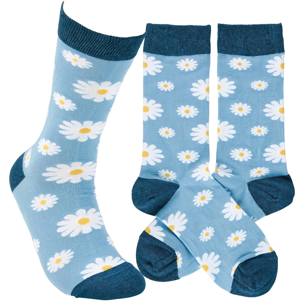 ๐ White Daisy on Blue Fun Novelty Socks