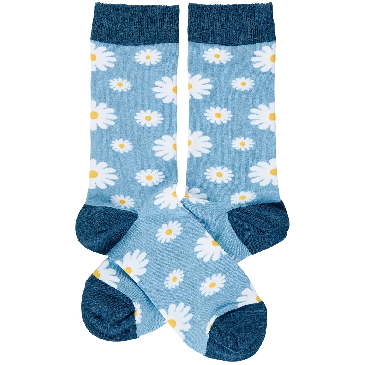 ๐ White Daisy on Blue Fun Novelty Socks - Image 3