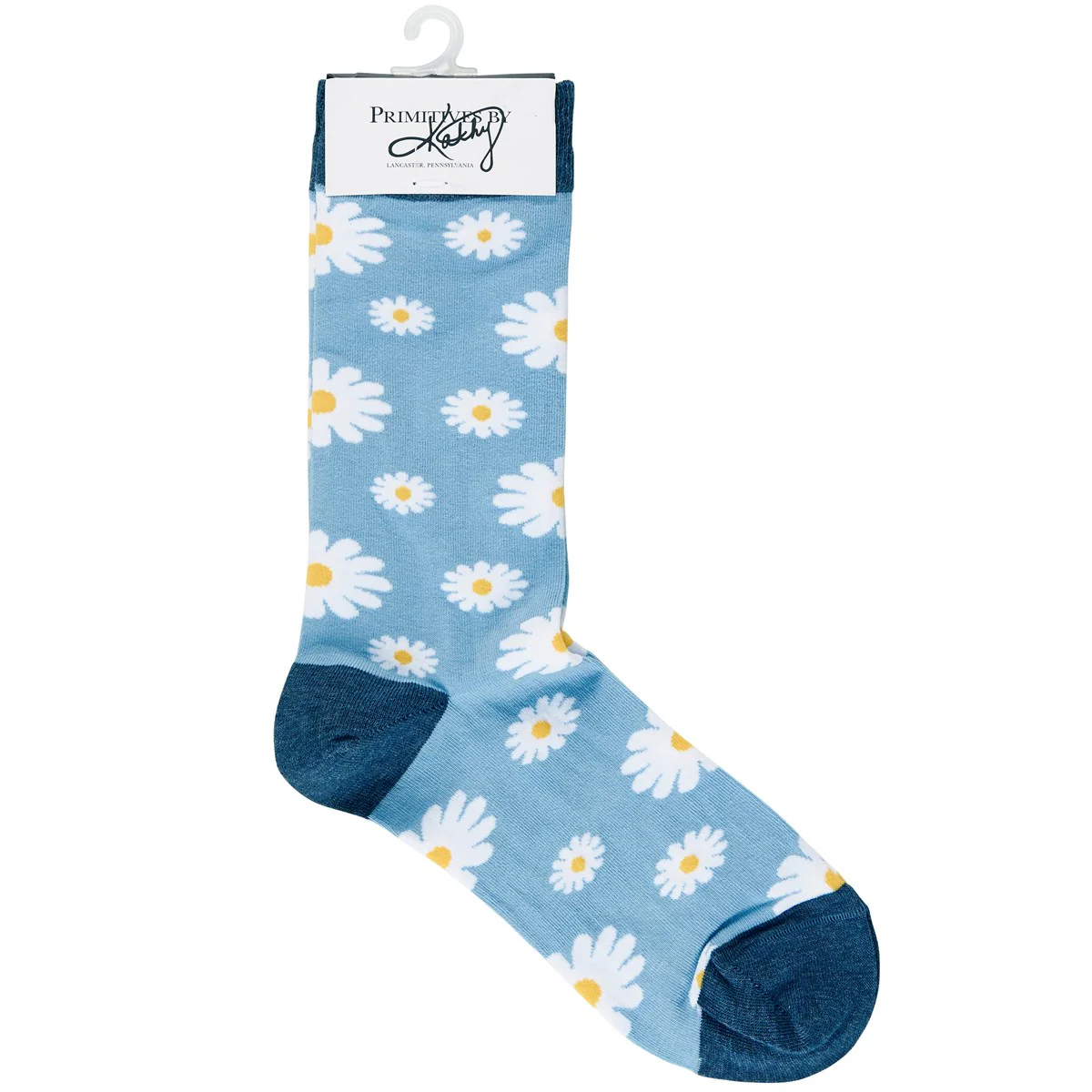 ๐ White Daisy on Blue Fun Novelty Socks - Image 4