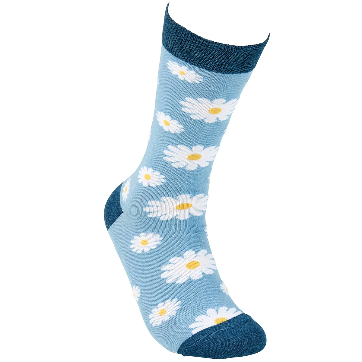 ๐ White Daisy on Blue Fun Novelty Socks - Image 5