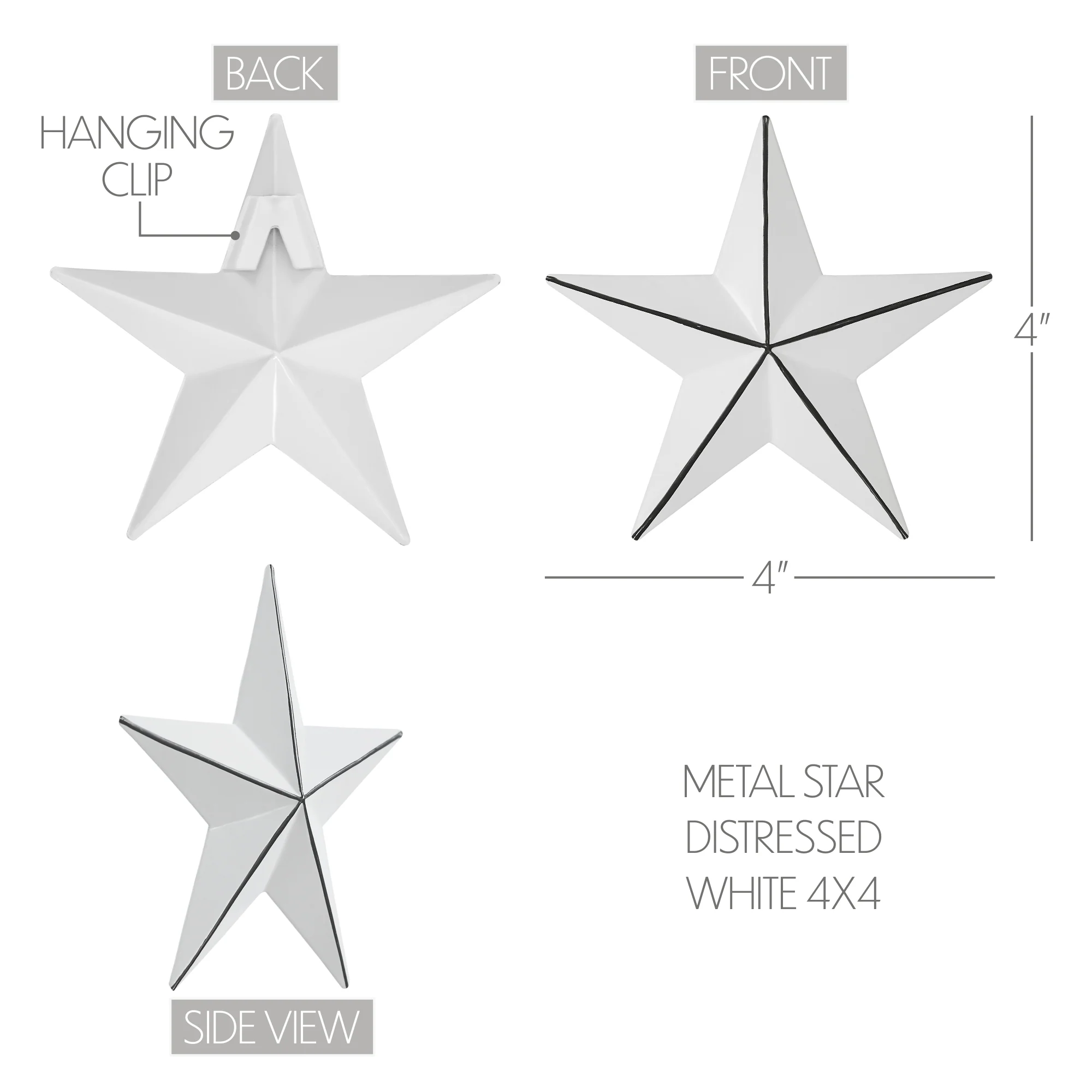 White Distressed 4" Metal Star - Image 5