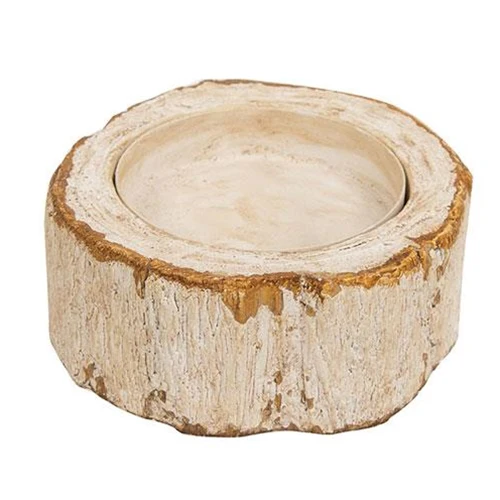 💙 White Distressed Resin Birch Pillar Candle Holder