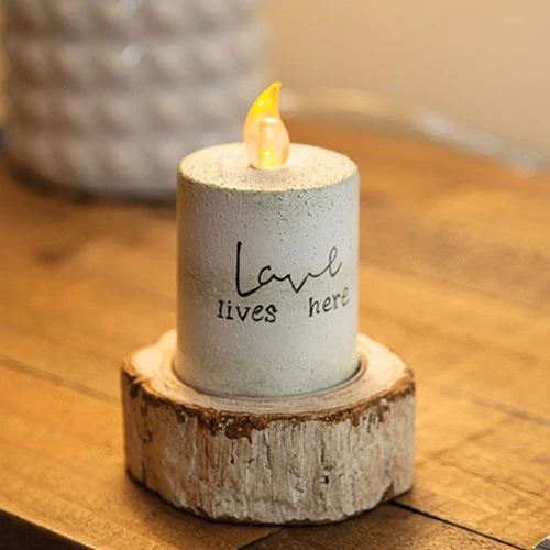 💙 White Distressed Resin Birch Pillar Candle Holder - Image 2