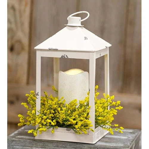 White Distressed Square Metal Candle Lantern - Image 3