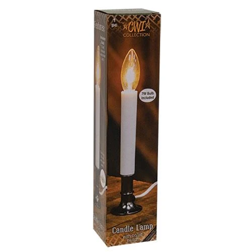 White Electric Candle Lamp on Pewter Base 7" - Image 3