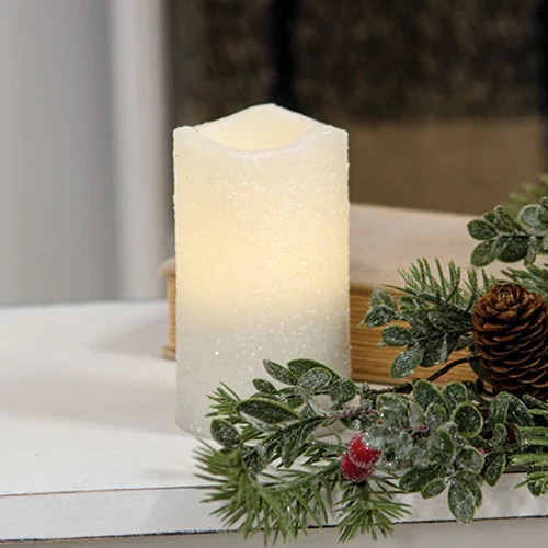 White Glitter Timer Pillar Candle 3" x 5" - Image 2