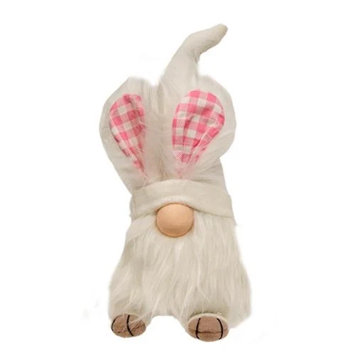 White Gnome Bunny with Pink Gingham Ears