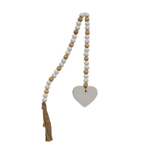 ๐ White Heart Bead Farmhouse Garland 22.5" Long
