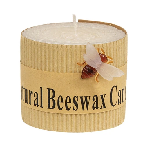 White Honeycomb Bee Charm Pillar Candle 2" H x 2.5" W