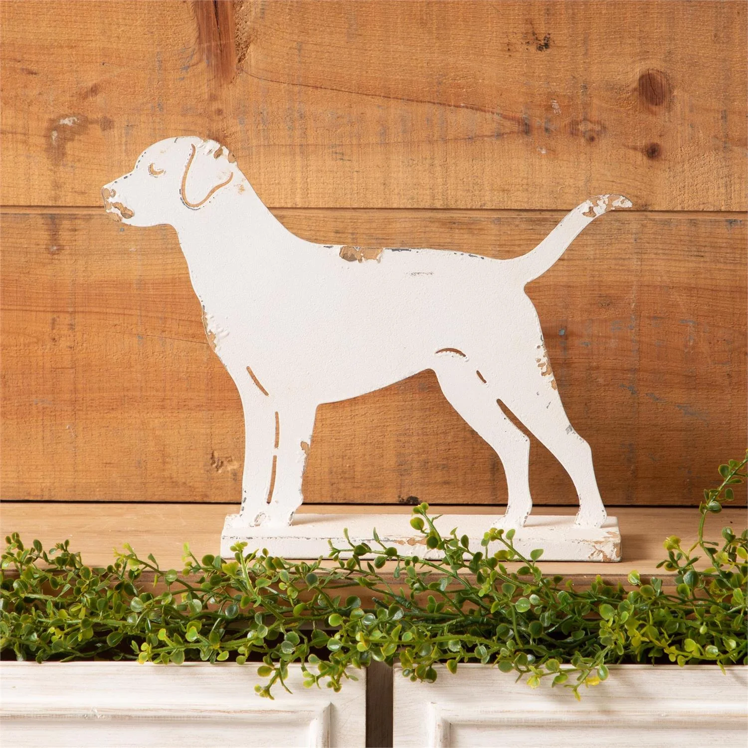 White Labrador Dog Metal Silhouette Sitter