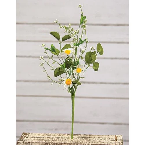 White Mini Daisy & Heather 16" Faux Floral Pick