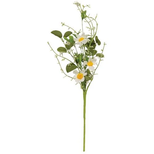 White Mini Daisy & Heather 16" Faux Floral Pick - Image 2