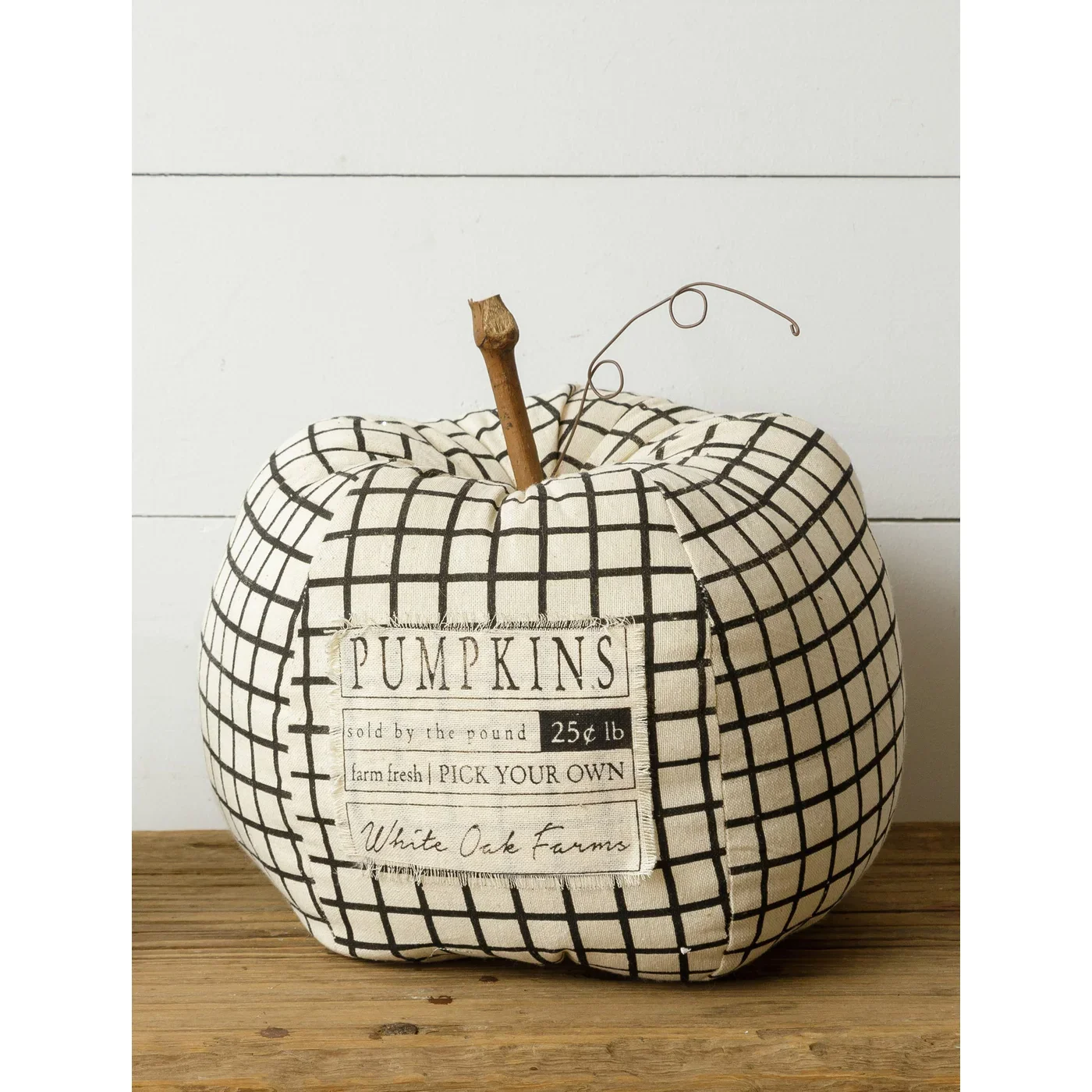 White Oak Farms Check Pumpkin Fabric 10" H