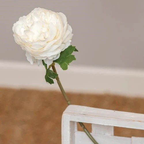 ๐ White Peony Faux Flower 11" Single Stem