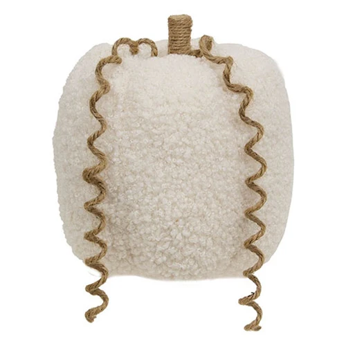 White Plush Pumpkin with Jute Vines 5.5"H