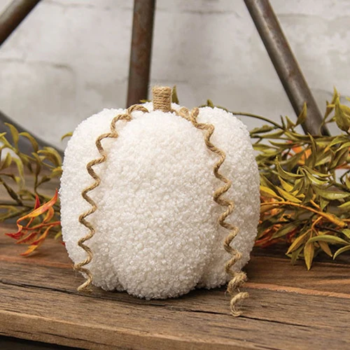 White Plush Pumpkin with Jute Vines 5.5"H - Image 2