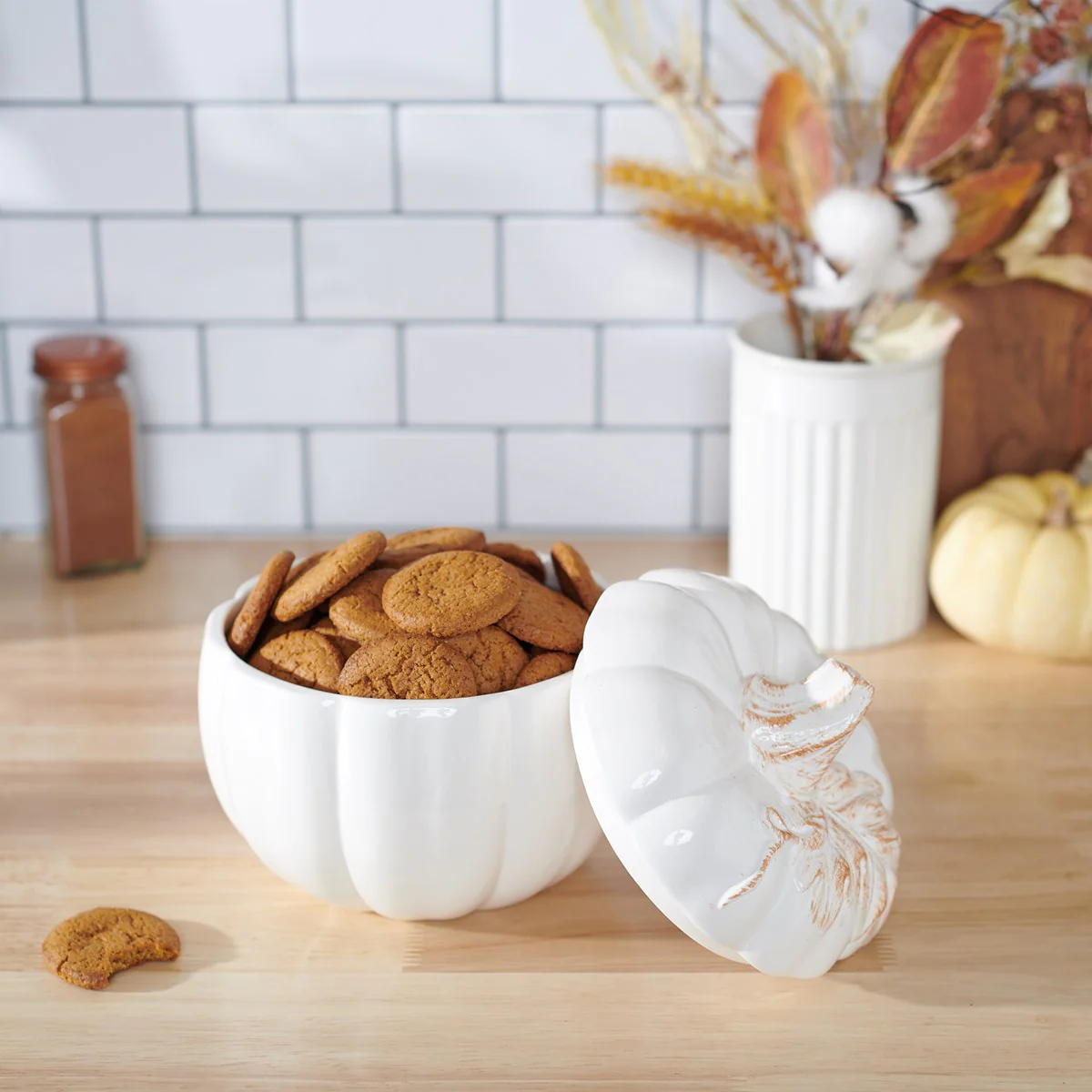 White Pumpkin Ceramic Treat Jar - Image 2